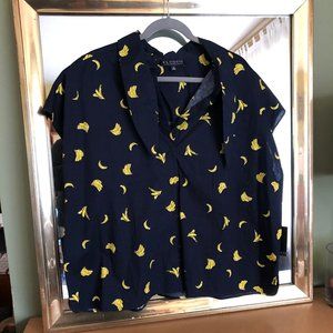 Eloquii Banana Print Tie Neck Top